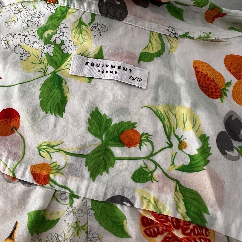 Equipment Femme summer fruits silk cotton white‎ button down classic blouse XS - Picture 7 of 7